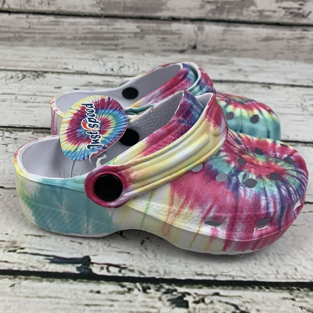 Just Speed Kids Clogs w/ Strap Tye Dye‎ Purple, Pink & Green [Girls Size 11] - Picture 5 of 9
